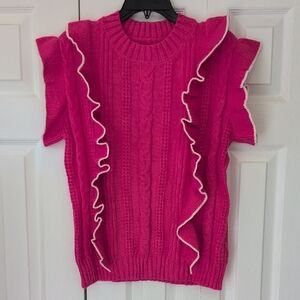 NEW Ruffled Cap Sleeve Knit Top - Hot Pink